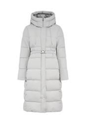 Long light gray women's jacket KURDT-0602-66(Z25), front product view on white background.