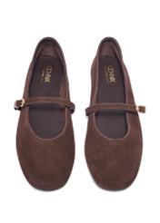 Dark brown suede women's ballet flats BUTYD-1309-1I(Z26), front product view on white background.
