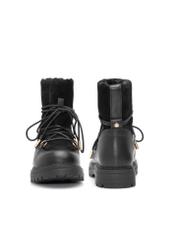 Women's black suede snow boots BUTYD-1201-99(Z25), front and back product view on white background.