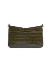 Leather khaki croco handbag TORES-1326-8D(Z26), product view from the back on a light background.