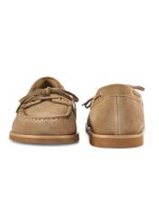 Women's leather moccasins in cool beige color BUTYD-1240-1K(W26), front and back view of the product on a white background.