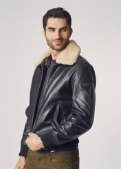 Men's leather jacket with detachable collar KURMS-0251-1146(Z22)-02