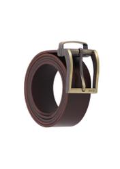 Men's dark brown leather belt PASMS-0289-1I(Z26), diagonal product view on white background.