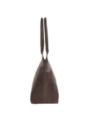 Brown leather women's shopper handbag TORES-1380-1H(Z26), side product view on white background.