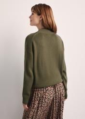Classic women's khaki sweater SWEDT-0186 A-55(Z 25), product visible from the back on the model, half of the silhouette visible.