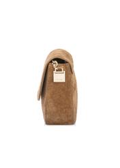 Women's suede messenger bag in camel color TORES-1304-1D(W26) - side view of the product, on a white background.
