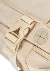 Beige airplane backpack PLCMN-0017-16(Z25), close-up of the product buckle, view on a white background.