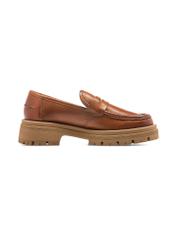 Cognac leather platform loafers BUTYD-1069-1F(W26), side product view on white background.