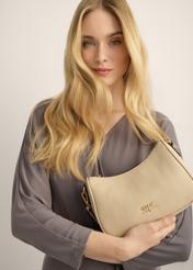 Beige faux leather handbag TOREC-1265-1A(Z26). Model shot.