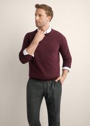 Men's burgundy cotton sweater SWEMT-0114A-4D(Z26), front product view on model. Half silhouette visible.