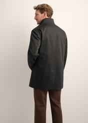Men's long black jacket KURMT-0426-99(Z26), product view from the back on the model. Half of the silhouette visible.