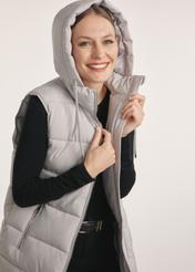 Gray long women's vest KAMDT-0034-91(Z25), side view of the product on the model, half of the silhouette visible.