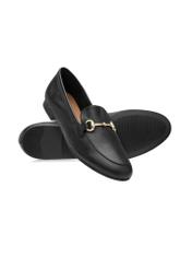 Women's leather black moccasins BUTYD-0916A-99(W26), diagonal product view on a white background.