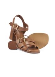 Women's leather sandals in camel color BUTYD-1177-1D(W26), diagonal product view on a white background.