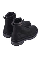 Black men's leather ankle boots BUTYM-0423B-9I(Z26), product view from the back on a white background.