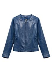 Navy blue women's leather jacket KURDS-0532-7D(W26) - front product view, on white background.