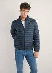 Men's navy blue quilted jacket KURMT-0421-7D(W26), front product view on model. Half silhouette visible.
