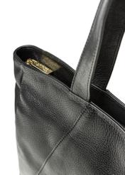 Black leather women's shopper bag TORES-1255-99(W26) - close-up of detail, on white background.