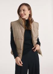 Dark beige women's vest KAMDT-0033-24(Z25), front view of the product on the model, half of the silhouette visible.
