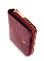 Pink women's croco wallet PORES-0888B-31(Z25), close-up of product detail, view on white background.