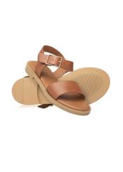 Women's leather sandals in cognac color BUTYD-1263-1F(W26), diagonal product view on a white background.