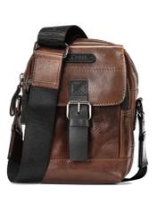 Men's leather brown bag with flap TORMS-0105-1H(W26), front product view on white background.