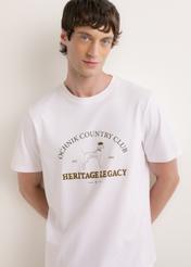 White cotton men's T-shirt TSHMT-0161-0A(Z26), front view of the product on the model. Half of the silhouette visible.