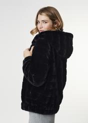 Women's artificial black fur coat with hood FUTDP-0006-99(Z21)-06