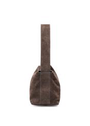 Dark brown suede handbag TORES-1186-89(Z25), product view from the side on a white background.
