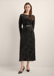 Black floral long dress SUKDT-0288-99(Z26), front view of the product on the model. Full body visible.