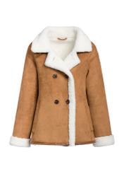 Women's sheepskin coat in camel color KOZDP-0013-24(Z25), product view from the front on a white background.