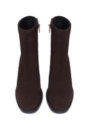 Brown suede high heel ankle boots BUTYD-1101-1I(Z26), front product view on white background.