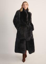 Women's brown double-sided leather sheepskin coat KOZDS-0088-3096(Z25) - front product view on white background. Full body visible.
