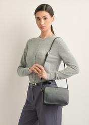 Women's leather shoulder bag TORES-1430-99(Z26), product view on model's shoulder. Half silhouette visible.