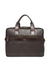 Brown leather men's laptop bag TORMS-0522-1H(Z26), product view from the back on a white background.