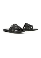 Black women's braided flip-flops BUTYD-1253-99(W26), diagonal product view on a white background.