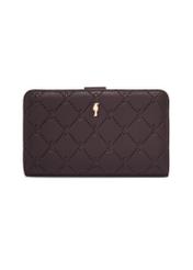 Brown women's wallet with monogram POREC-0391A-1I(Z26), front product view on white background.