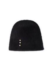 Black women's hat with rabbit fur CZADT-0023A-9E(Z26), front product view on white background.