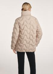 Beige women's quilted jacket KURDT-0606-81(Z25), product view from the back on the model. Half of the silhouette visible.