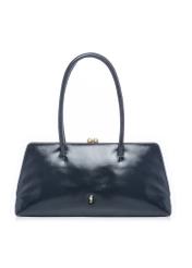 Dark navy blue small leather women's handbag TORES-1293-7EW26) - front product view, on white background.