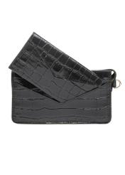 Black large croco leather handbag TORES-1132-9G(Z26) - front product view, on white background.