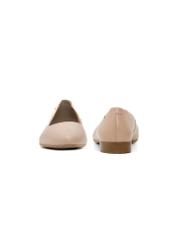 Women's dark beige leather ballet flats BUTYD-1049A-1B(Z26), front and back product view on white background.