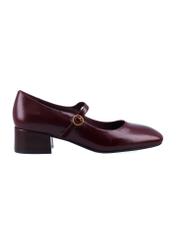 Burgundy women's leather pumps BUTYD-1349-4E(Z26), side product view on white background.