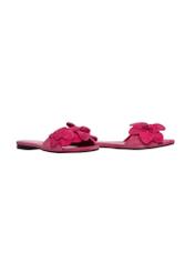Women's fuchsia suede slides BUTYD-1237-5E(W26), diagonal product view on a white background.