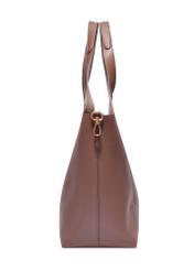 Brown women's shopper bag TOREC-1259-1H(Z26), product view from the side on a white background.