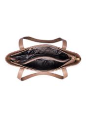 Leather shopper bag in cool beige color TORES-0980-1K(Z26) - product view from above, on a white background.