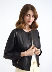Women's leather jacket with welts KURDS-0308-5608(W22)-02