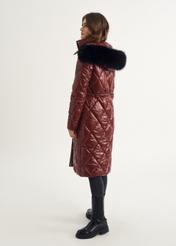 Women's long maroon quilted jacket KURDT-0481-49(Z23)-05