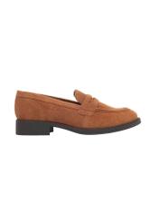 Women's cognac suede moccasins BUTYD-1199-1F(Z26), side product view on white background.