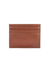 Brown leather card case PORMS-0637-88(W25), front product view on white background.